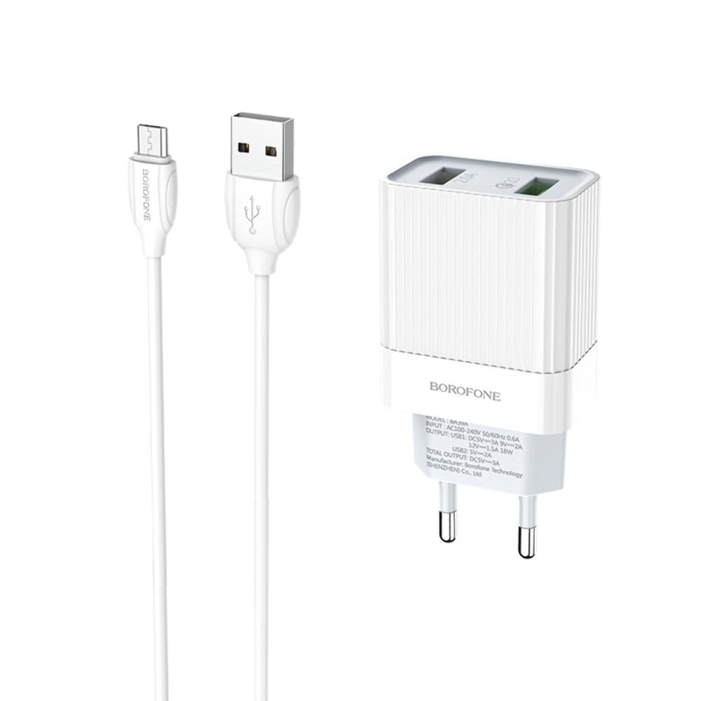    Borofone BA39A, 2 USB, 3.0 , 18 , Quick Charge 3.0, Micro-USB, 