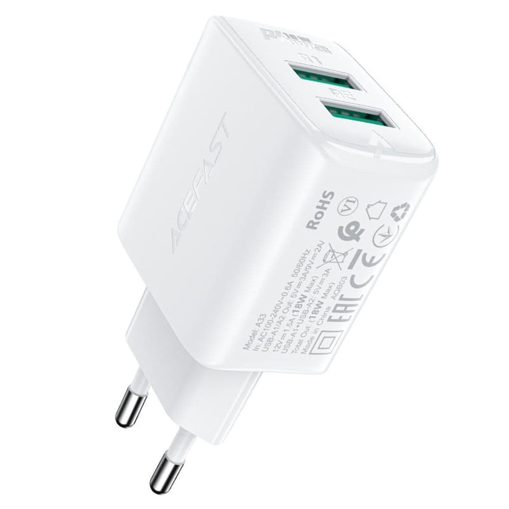    Acefast A33, 2 USB, 3.0 , 18 , Quick Charge, 