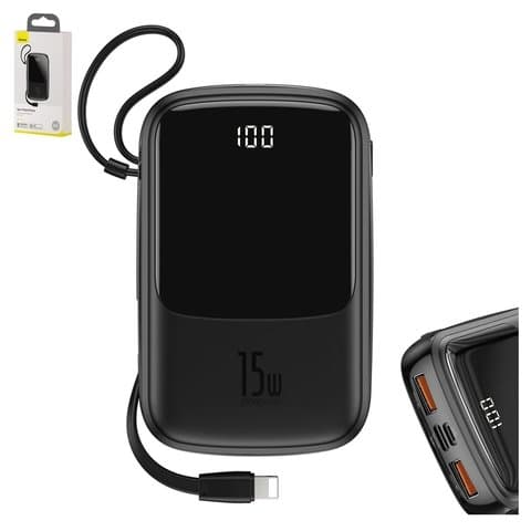 Power bank Baseus Q pow, 10000 mAh,  , c  USB -C  Lightning Apple, , Quick Charge, 15 , #PPQD-B01