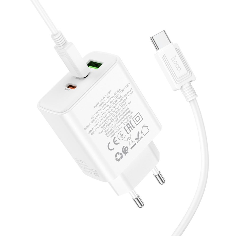    Hoco C126A, 1 USB, 2 Type-C, PowerDelivery (40 ), ,   Type-C  Type-C