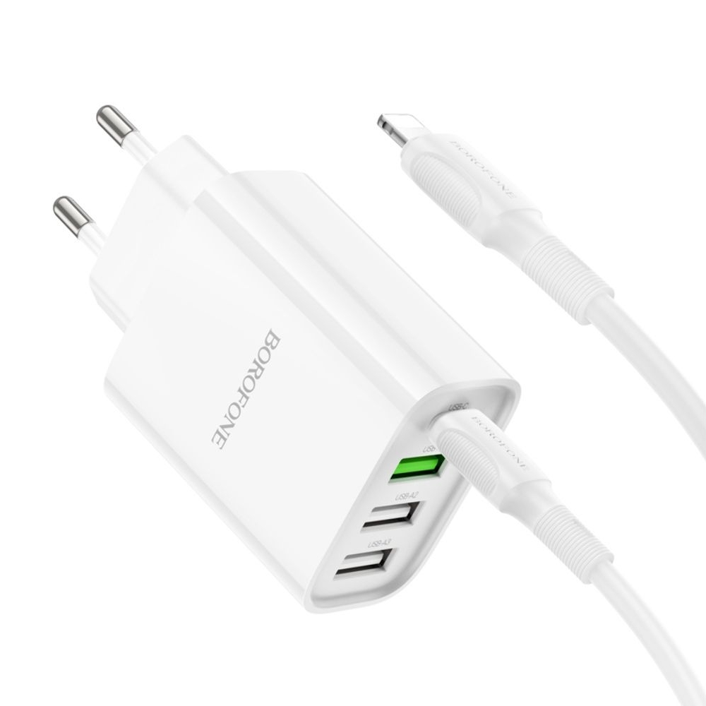    Borofone BA79A, 3 USB, 1 Type-C, ,   Type-C  Lightning