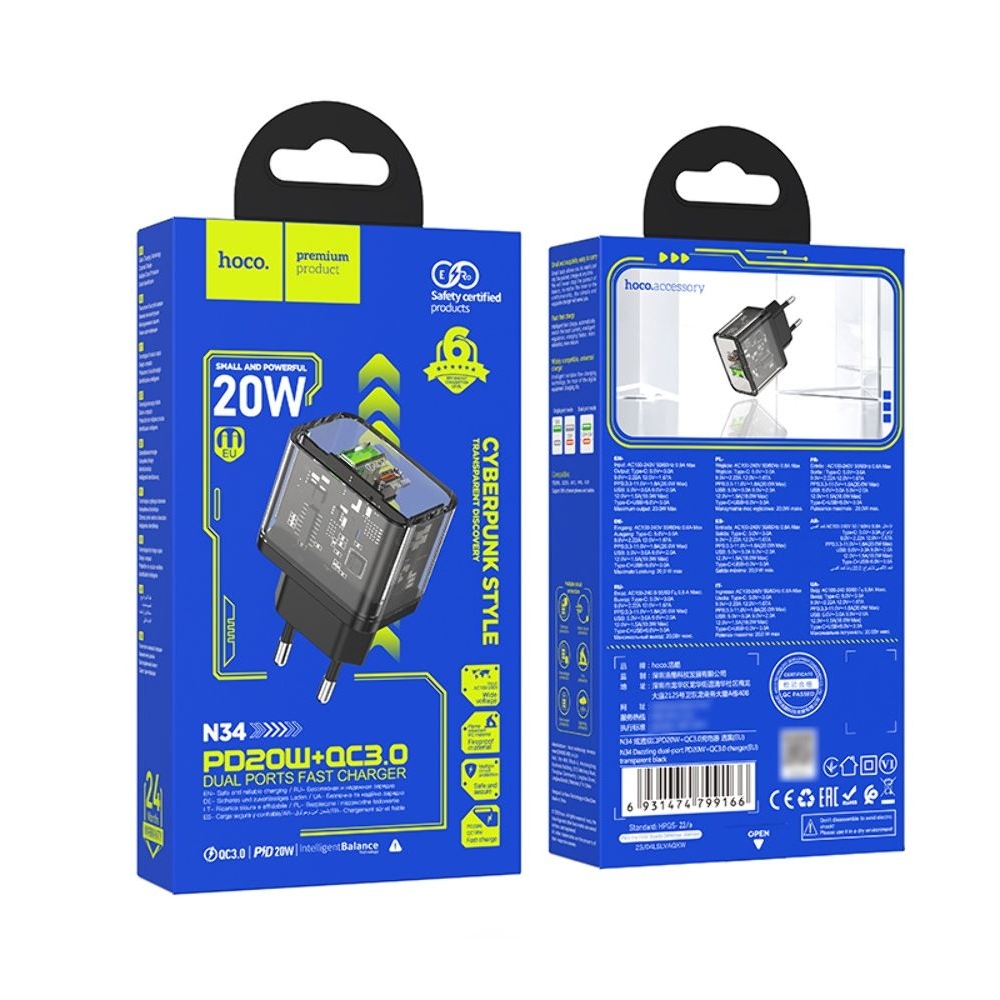    Hoco N34 USB/ Type-C, Quick Charge, PowerDelivery, 