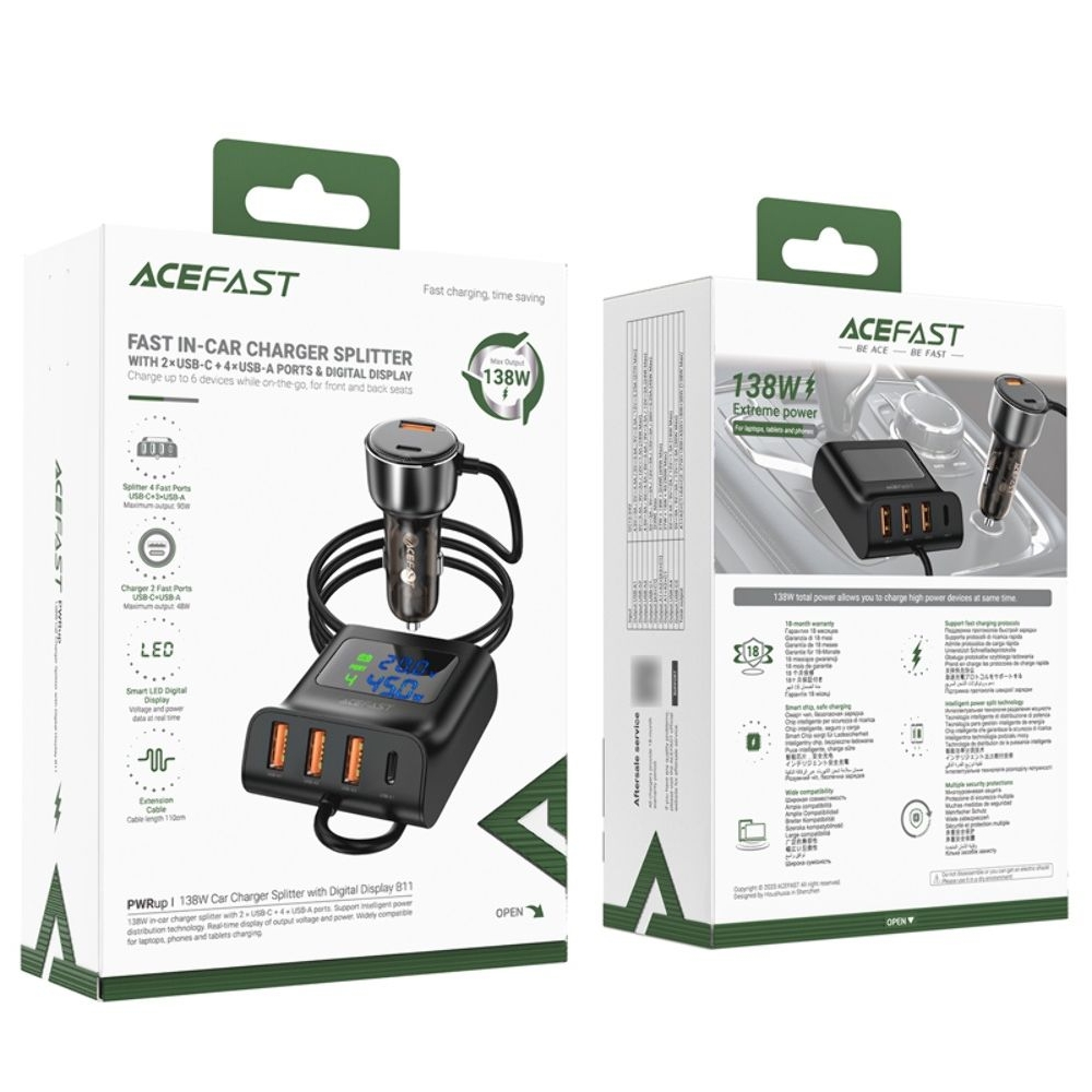    Acefast B11, 3 USB, Type-C, Quick Charge, Power Delivery (138 ),  ,  | ,  