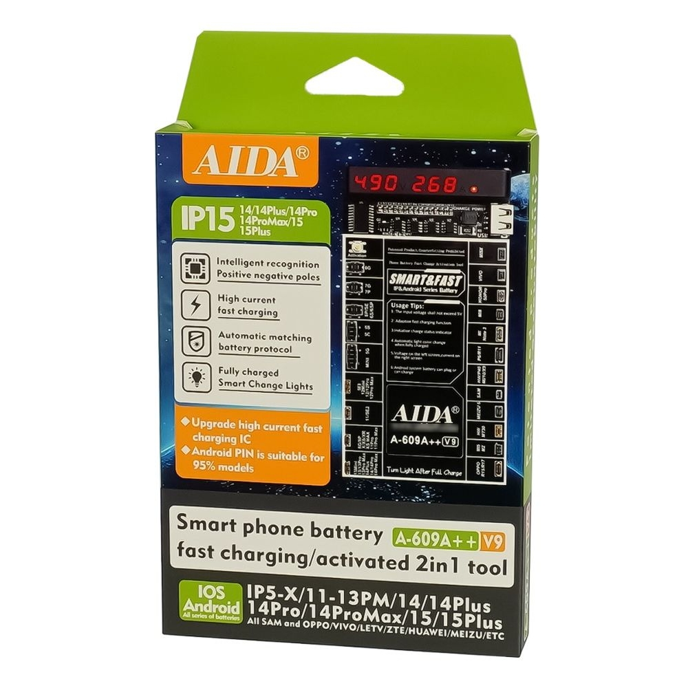      Aida A-609A++ V9 . . (5G -15 Pro Max,HUAWEI,LENOVO,VIVO,MI,ZTE;  microUSB/USB A/ )