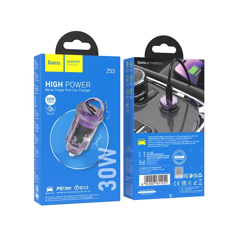    Hoco Z53 Type-C, Power Delivery (30 ), transparent purple | ,  