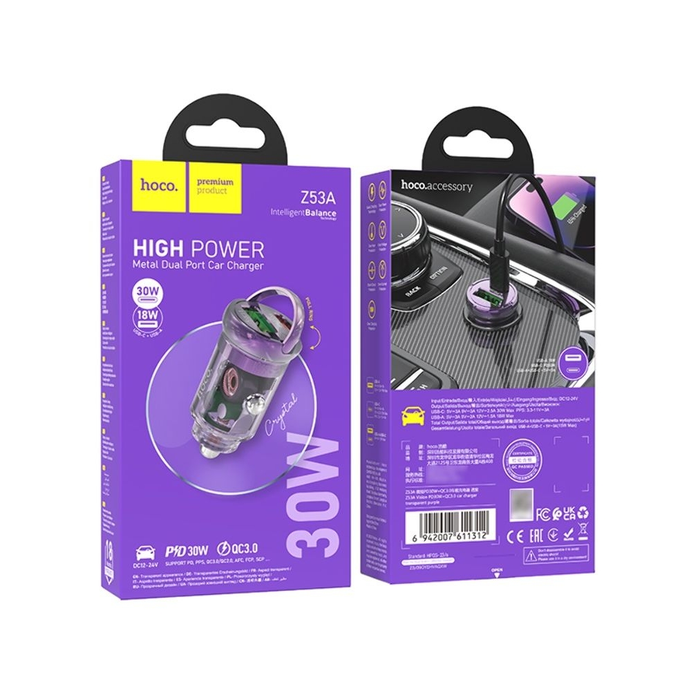    Hoco Z53A USB/ Type-C, Power Delivery (30 ), Quick Charge, transparent purple | ,  