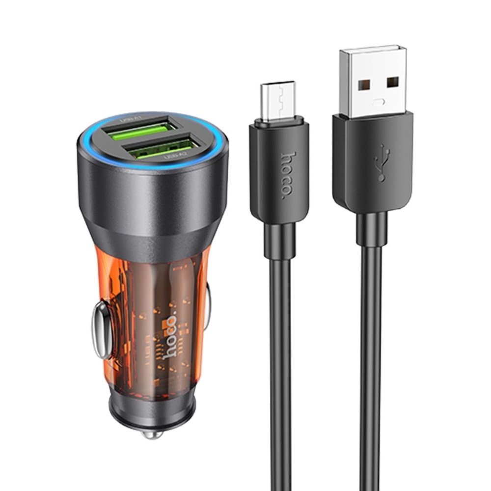    Hoco NZ12 2 USB QC 36W transparent orange +  USB to MicroUSB