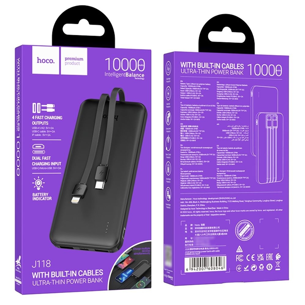 Power bank Hoco J118, 10000 mAh,   2  1 Type-C, Lightning, 