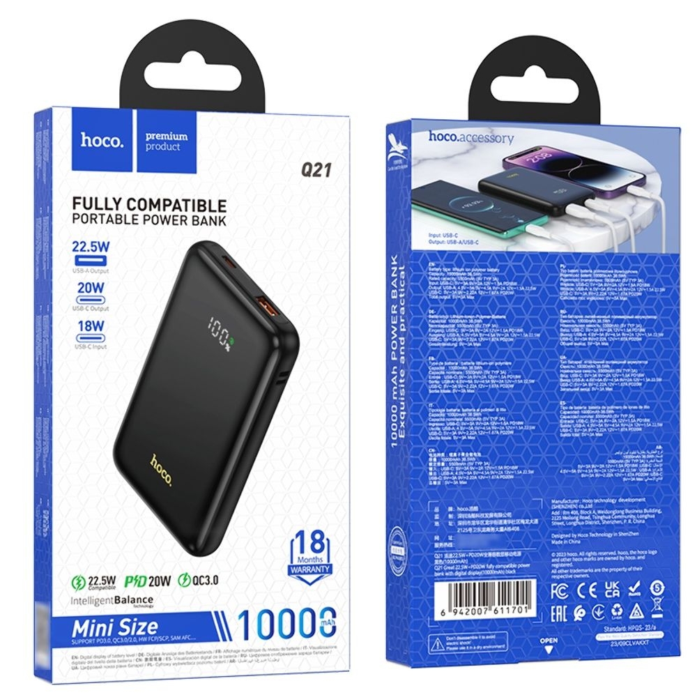 Power bank Hoco Q21, 10000 mAh, 22.5 , Power Delivery (20 )  , 