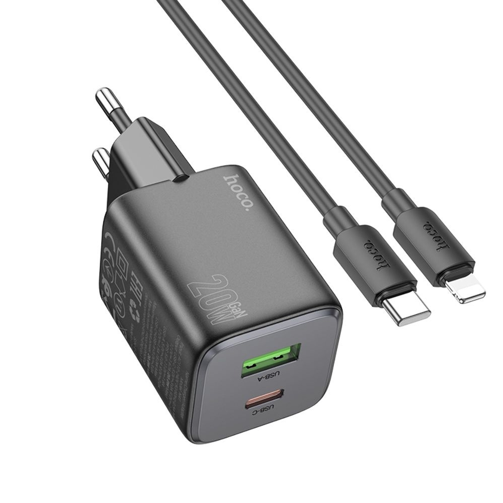    Hoco N41 USB/ Type-C PD QC black +  Type-C to Lightning