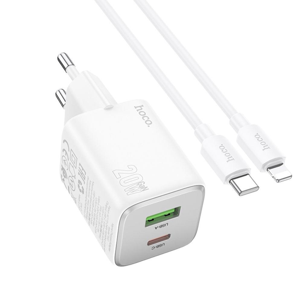    Hoco N41 USB/ Type-C PD QC white +  Type-C to Lightning