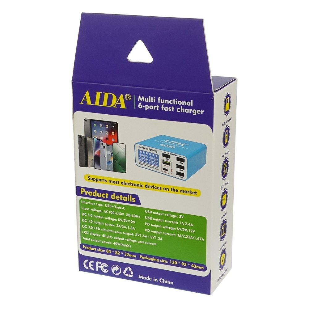       Aida AD30 (5 USB/ 1 Type-C, Fast Charge 3.0, 40W)